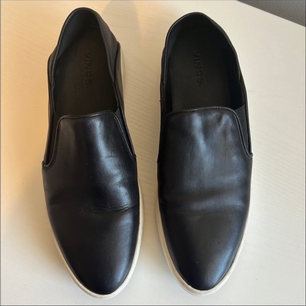 Vince Garvey Black Leather Slip On Platforms Size 7.5